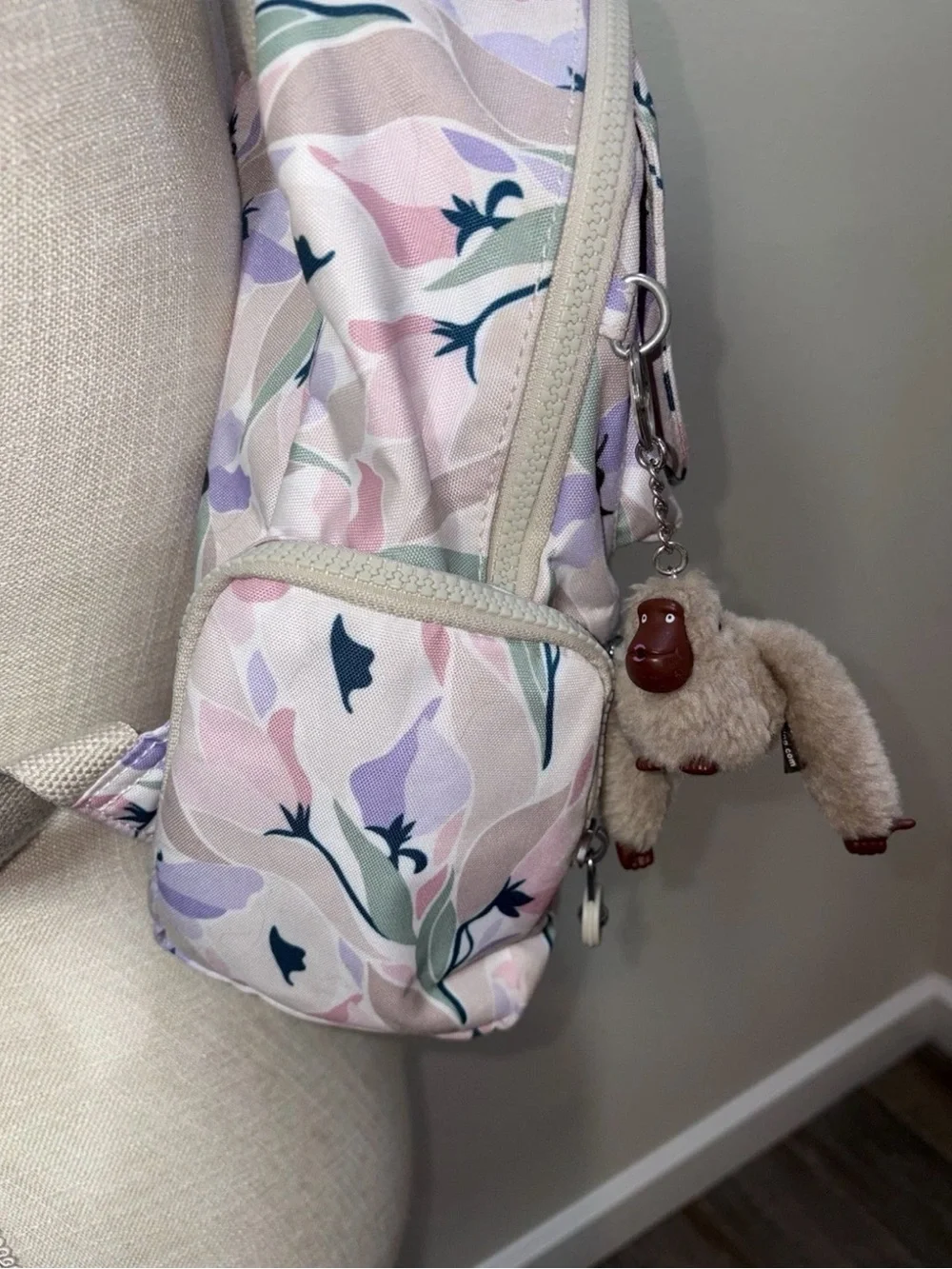 Kipling Women’s Pink Floral Pastel Backpack with Monkey Charm